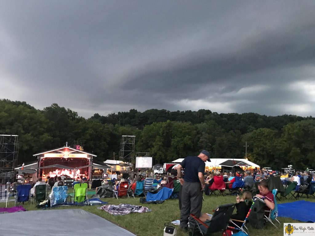 Dark clouds hang over the Martin Guitar Main Stage at the 57th annual Philadelphia Folk Festival.