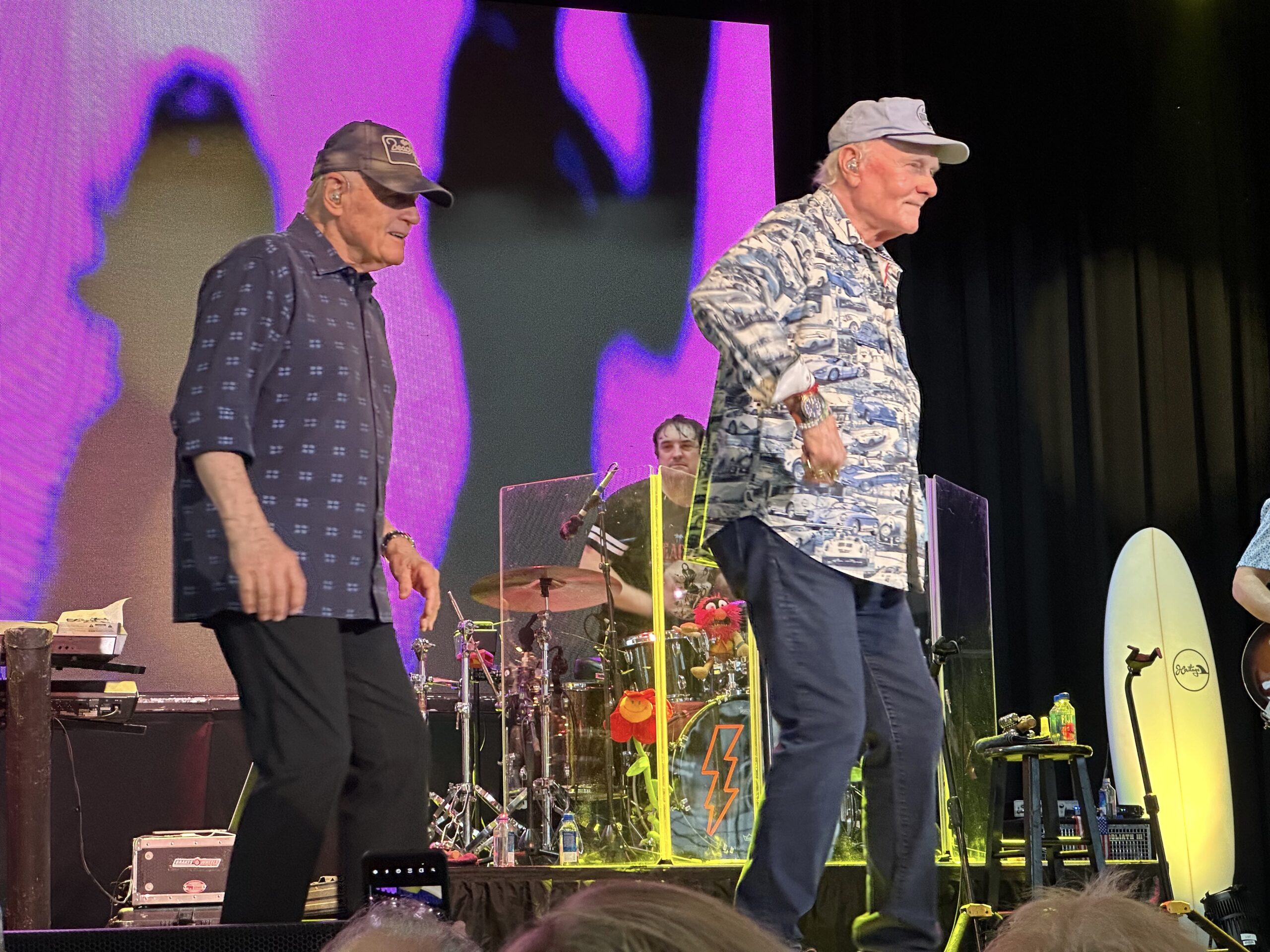 The original Beach Boys from the 1960s, Bruce Johnson and Mike Love strut their stuff on stage at the Ocean City Music Pier Monday, Aug. 5, 2024 (Shaun R. Smith/ The High Note).