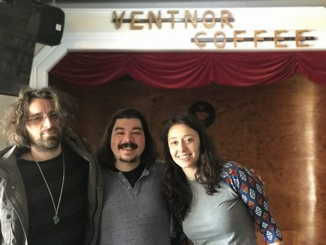 Alex and Elizabeth Sinari from The Yearlong Revue with Shaun Smith at Ventnor Coffee.